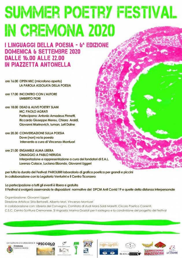 Summer Poetry Festival In Cremona 2020 - 6a Edizione  DOMENICA 6 SETTEMBRE