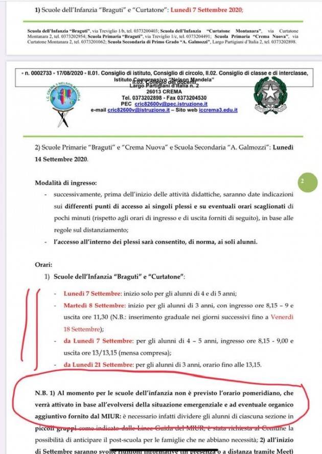 CREMA - SCUOLA SI SCUOLA NO
