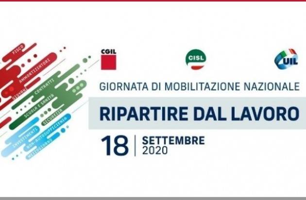 Cgil, Cisl e Uil, 18 settembre mobilitazione nazionale ‘Ripartire dal Lavoro’