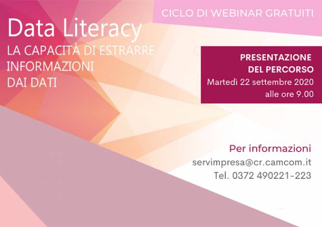 Data Literacy, nuovo ciclo di webinar gratuiti della Camera di Commercio di Cremona