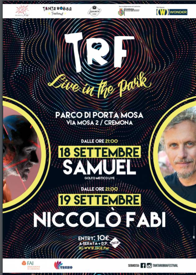Cremona 18-19 settembre, Samuel (Subsonica) dal vivo per il Tanta Robba Festival Live in the Park.