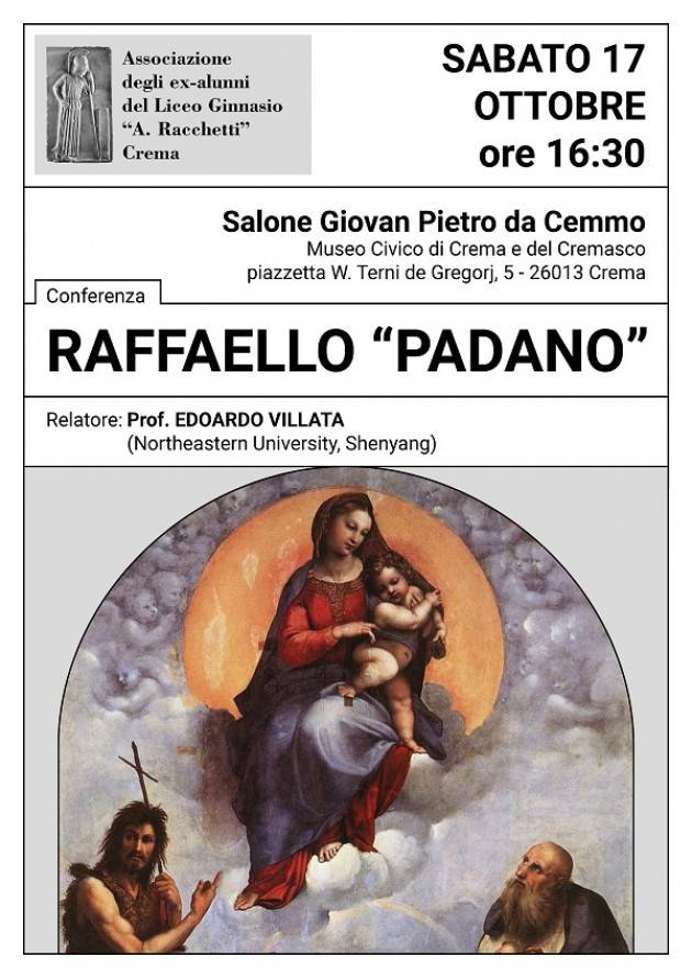 A Crema Conferenza su il Raffaello “padano” con prof. Edoardo Villata