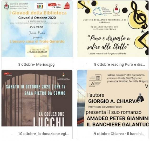 Crema Ottobre ricco di appuntamenti culturali Riprendono rassegne e mostre organizzate dall’Assessorato alla Cultura