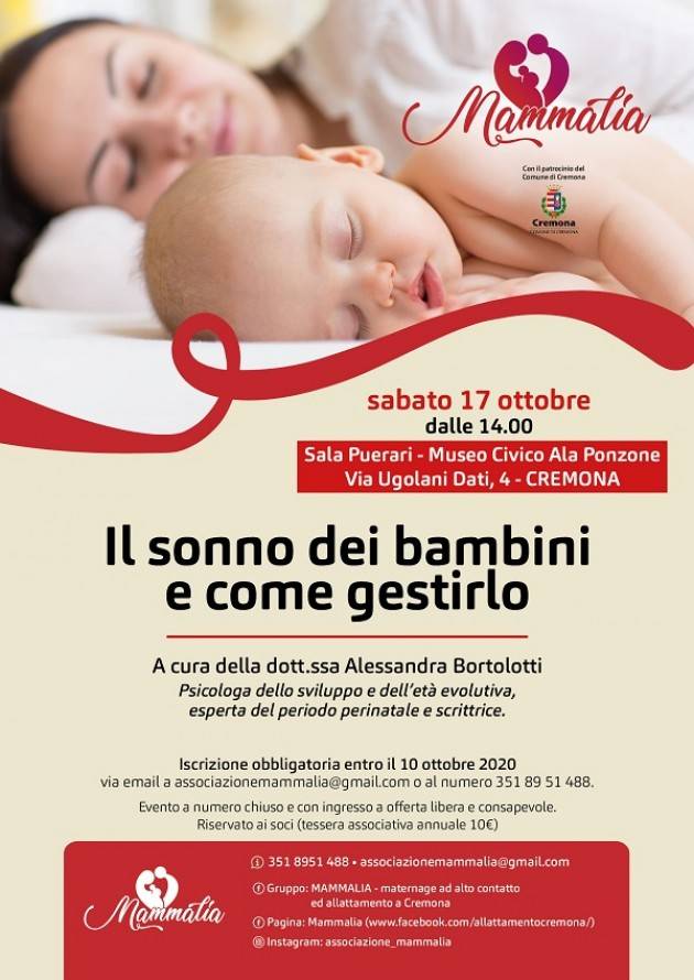 Cremona  IL SONNO DEI BAMBINI E COME GESTIRLO Incontro sabato 17 ottobre|Mammalia