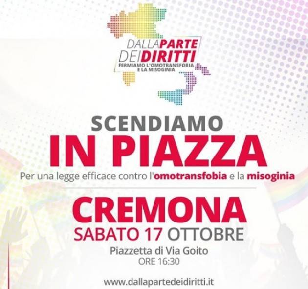 Arcigay Cremona SCENDIAMO IN PIAZZA sabato 17 ottobre  #DALLAPARTEDEIDIRITTI  