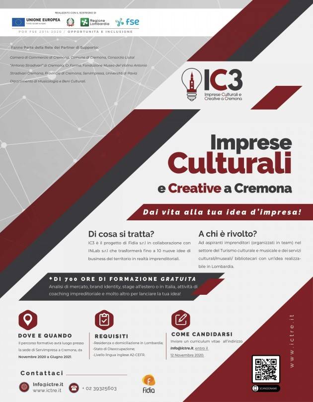PROGETTO ‘IC3: Imprese Culturali e Creative a Cremona Iscrizioni fino al 12 novembre