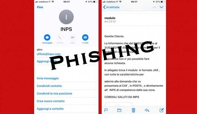 CODACONS CREMONA: ATTENZIONE! NUOVA ONDATA DI MAIL DI PHISHING CON IL NOME DI INPS.