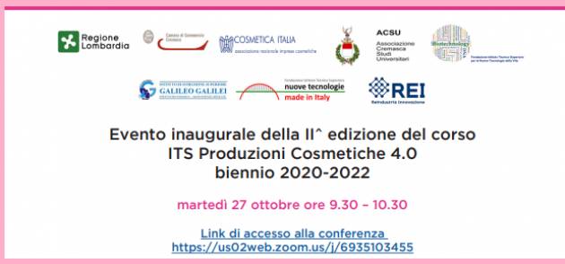 Evento inaugurale della II^ edizione del corso ITS Produzioni Cosmetiche 4.0 biennio 2020-2022