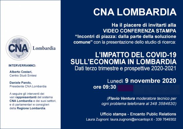 CNA Lombardia  video conferenza on line  lunedì 9 novembre ore 9.30