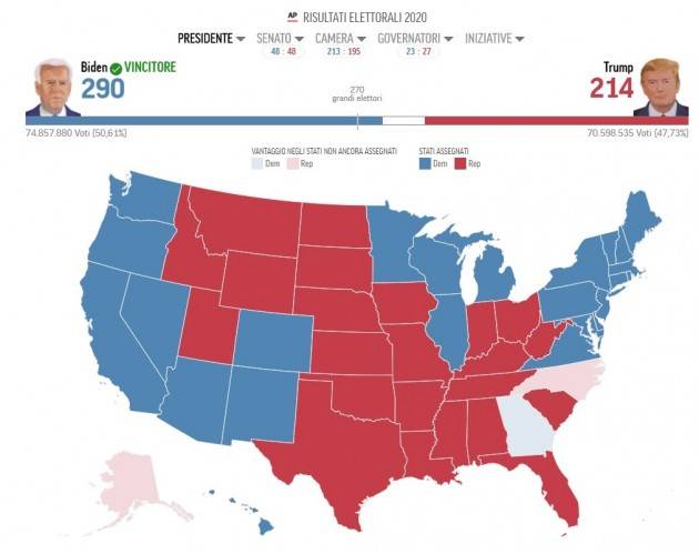 Trump sconfitto Usa 2020 Joe Biden con 290 grandi elettori  è il 46esimo presidente degli Stati Uniti