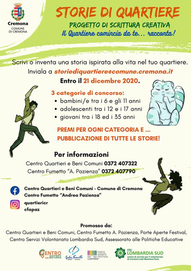 Cremona Storia di quartiere. Invia il tuo racconto entro il 21 dicembre 2020