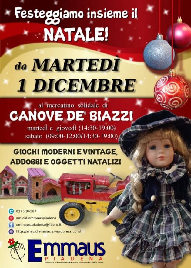 Emmaus Dal 1° dicembre riaprono i mercatini usato di Piadena e Canove de' Biazzi e al Centro Riuso Cremona