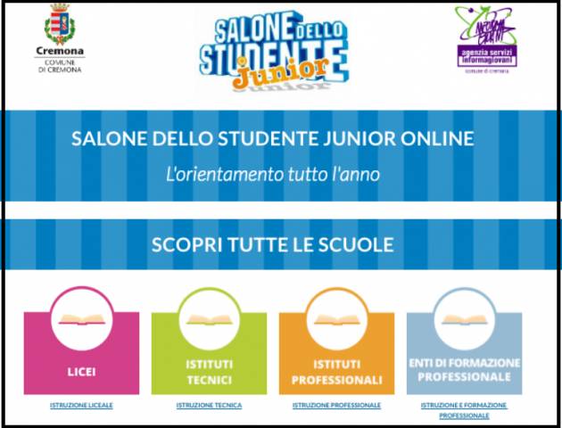 Cremona  SALONE DELLO STUDENTE JUNIOR ONLINE AL VIA: PRESENTATO IL PROGRAMMA 