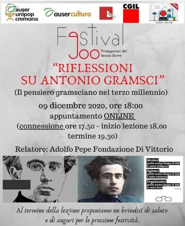 Riflessioni su Antonio Gramsci  on line il 9/12 | AUSER UniPop  Cremona 