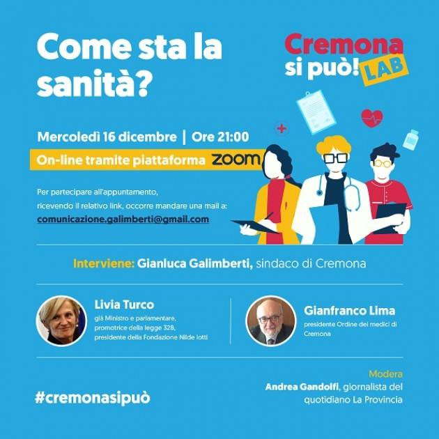 Cremona Sanità, incontro con Livia Turco e Gianfranco Lima (On line) il 16/12 ore 21