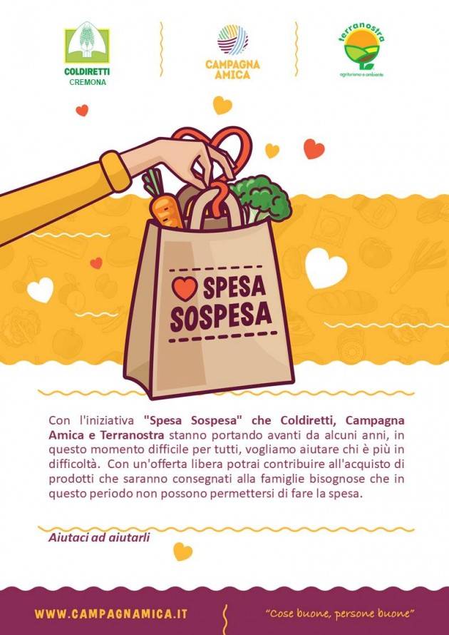 Coldiretti Domani al Mercato di Campagna Amica a Cremona la 'spesa sospesa' 