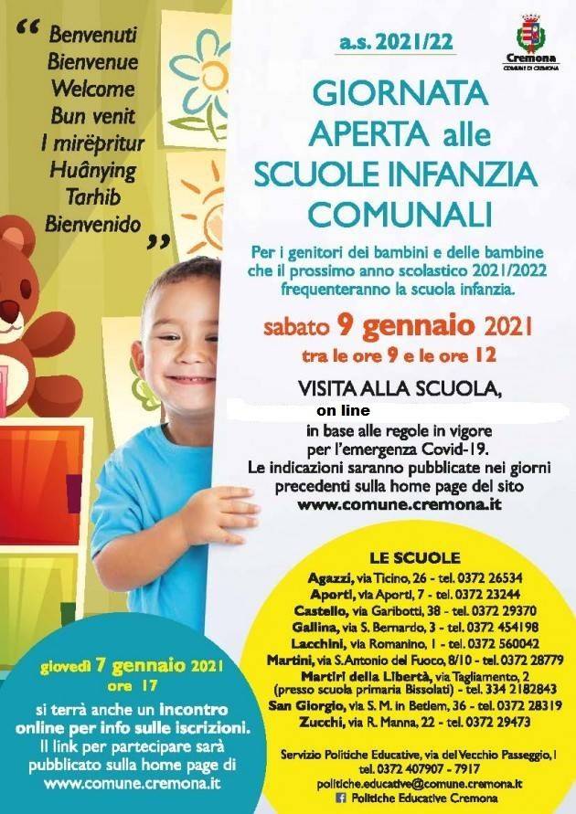 Cremona Iscrizioni scuole infanzia, il 7 gennaio incontro online per i genitori