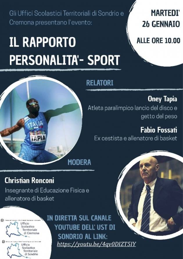 UST Cremona ‘Il Rapporto personalità Sport’ Incontro on line 26 gennaio ore 10