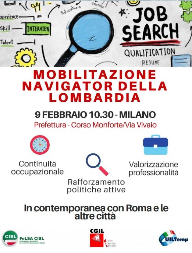 Cgil-Cisl-Uil Mobilitazione Navigator In Lombardia appuntamento a Milano