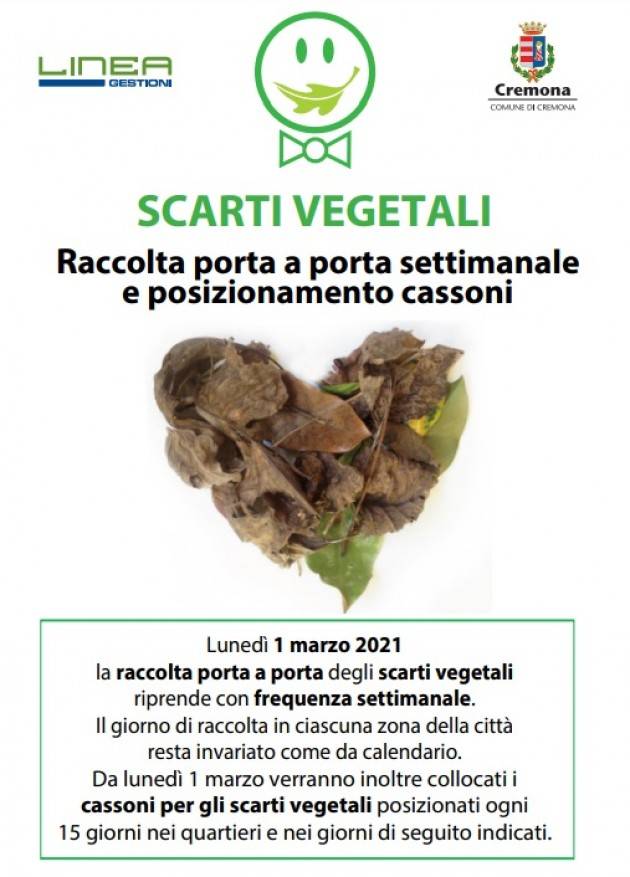 CREMONA RACCOLTA SCARTI VEGETALI RIPARTE IL 1° MARZO 