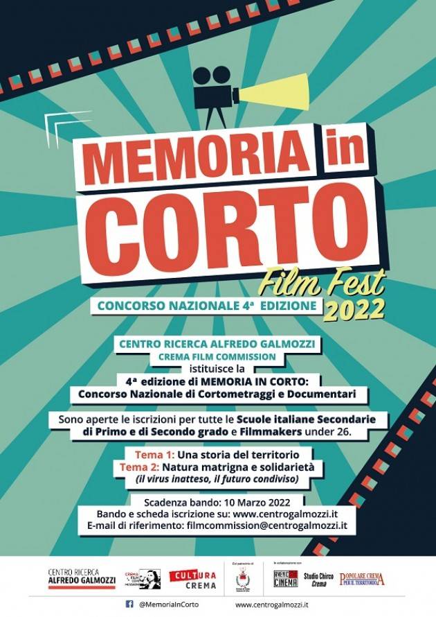 Crema  Il Centro Galmozzi presenta Memoria in Corto, 4a Edizione