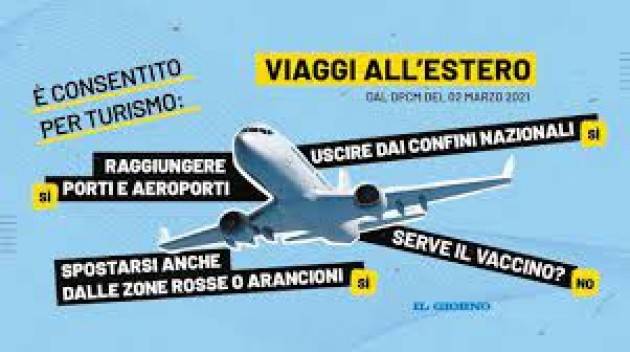 Dall’Italia si può viaggiare all’estero per turismo anche da zona rossa