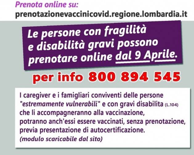 Lombardia Vaccinazioni Da oggi 8/4prenotazioni anche dai 70 ai 74 anni| M.Piloni