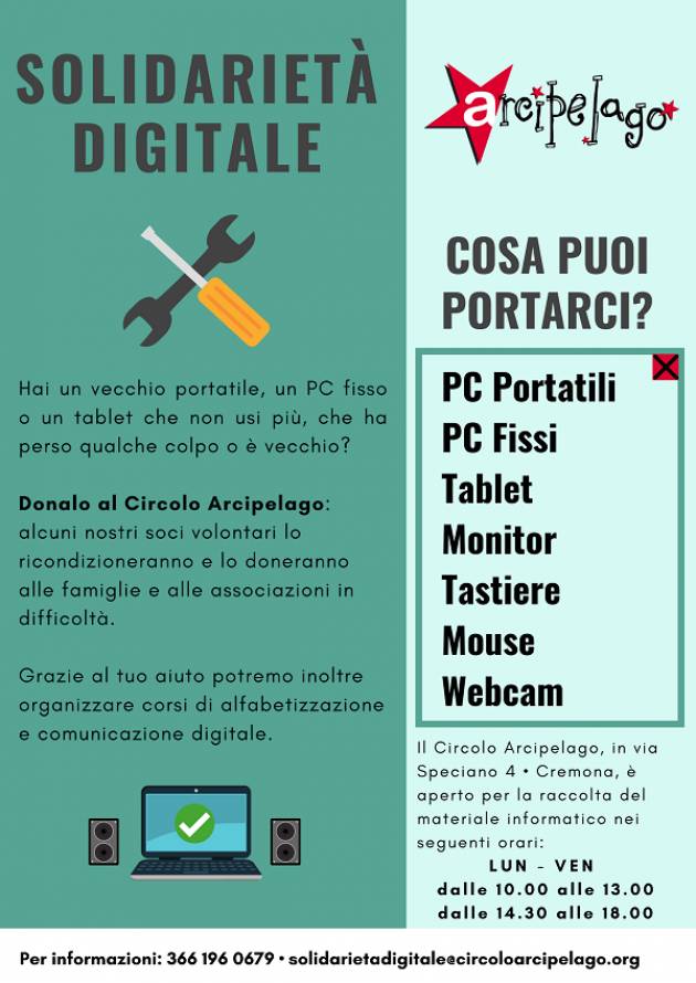 Solidarietà Digitale - Progetto solidale del Circolo Arcipelago di Cremona