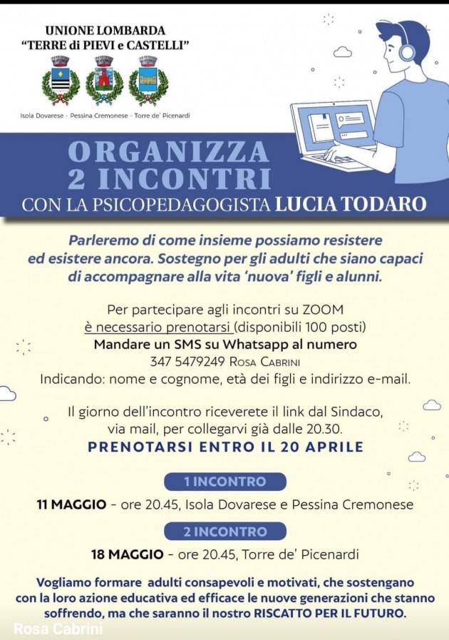 UNIONE LOMBARDA TERRE di PIEVI e CASTELLI ORGANIZZA 2 incontri con LUCIA TODARO