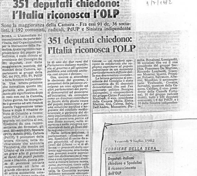 Questione palestinese e posizione italiana di Agostino Spataro