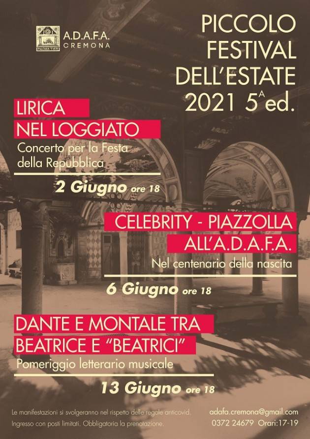 Cremona ‘Piccolo Festival dell 'Estate 2021’Quinta Edizione 2-6-13 giugno