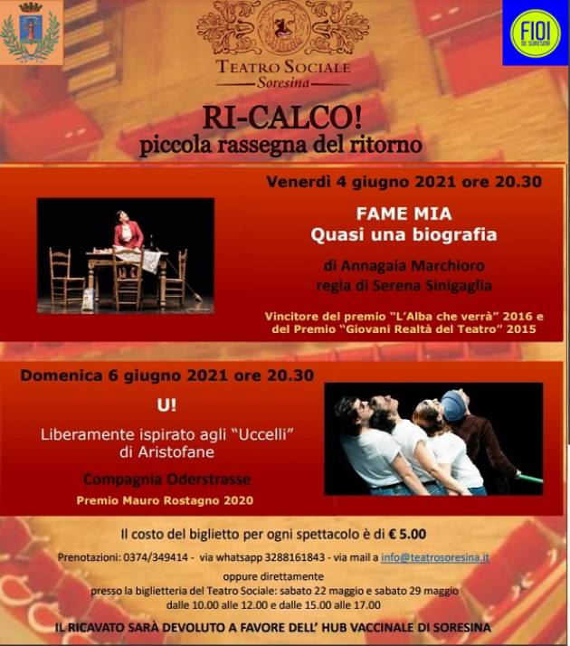 Teatro Sociale Soresina RI-Calco piccola rassegna del ritorno ancora il 4 e 6 giugno