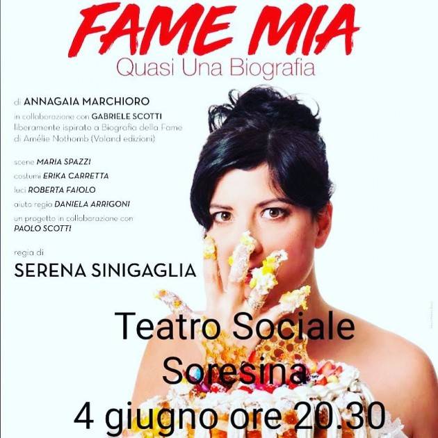 Teatro Sociale Soresina ‘Fame Mia’ Venerdì 4 giugno 2021