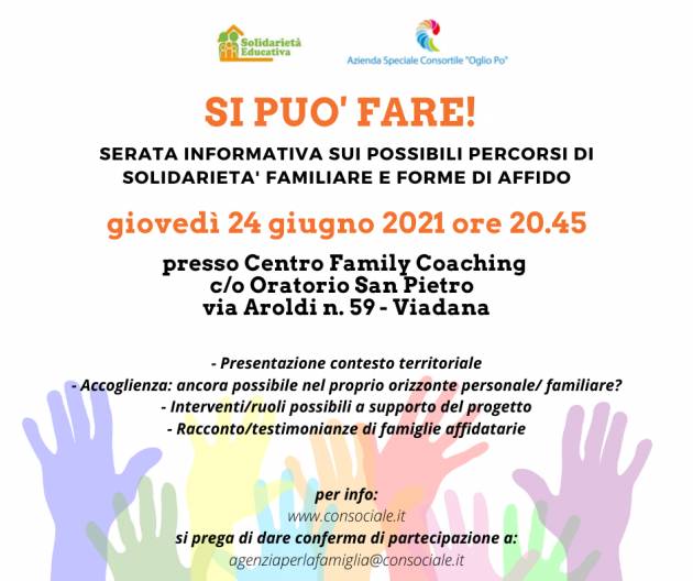 Viadana sensibilizzazione sul progetto ‘Si può fare’ il 24 giugno