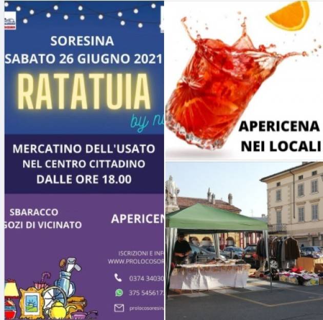 Proloco Soresina sabato 26 alle ore 18 Apericena in centro