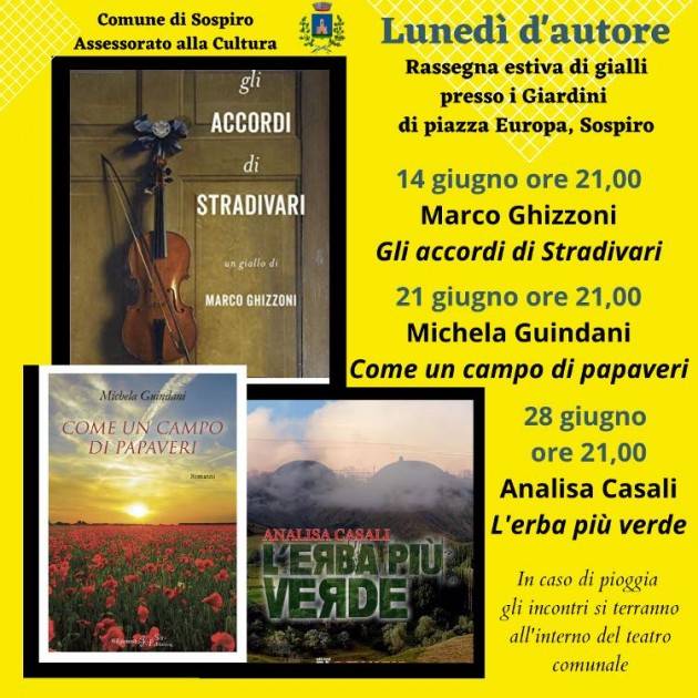 Lunedi 28 giugno a Sospiro, con Analisa Casali si chiude la rassegna 'Lunedi d'autore'