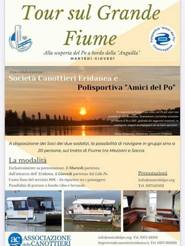 Casalmaggiore Tour sul Grande  Fiume Po a bordo della 'Anguilla'