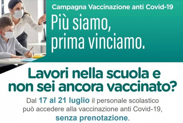ASST Crema per personale scolastico il vaccino si può fare senza prenotazione