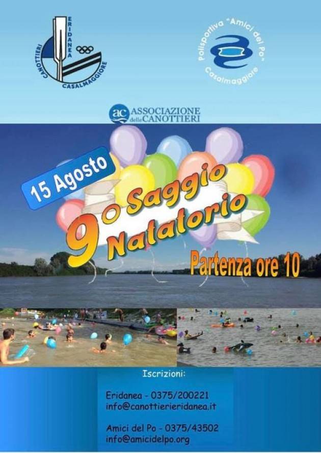 Casalmaggiore 15 agosto 2021 ore 10 Saggio Natatorio partenza Amici del Po