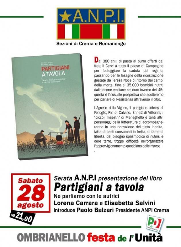 Partigiani a Tavola il libro sarà presentato ad Ombrianello il 28 agosto