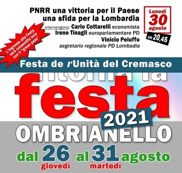 Crema Festa Unità Ombrianello Stasera incontro con Carlo Cottarelli