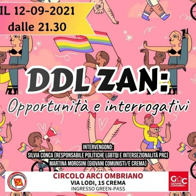 DDL ZAN: Opportunità e interrogativi Incontro a Crema il 12 settembre