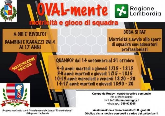 Domenica al campo sportivo del Bosco ex Parmigiano Open Day del Cremona Rugby