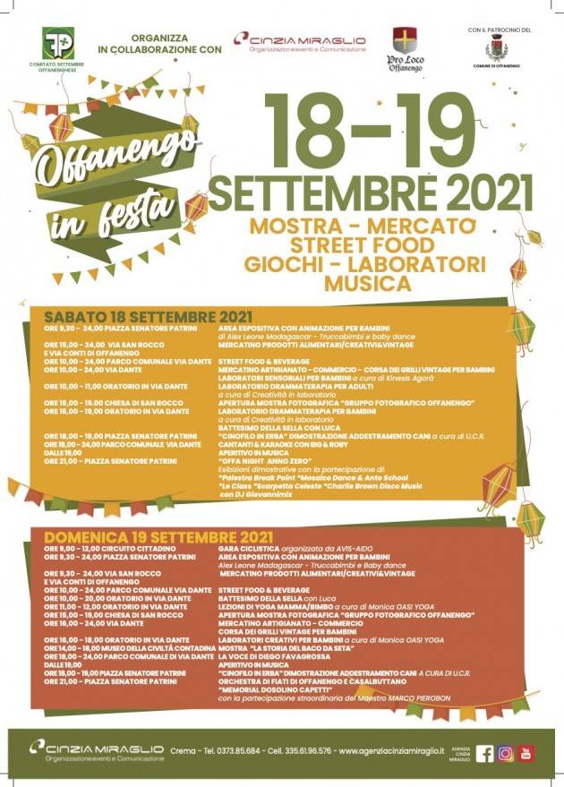 OFFANENGO IN FESTA: ECCO IL PROGRAMMA DEGLI EVENTI