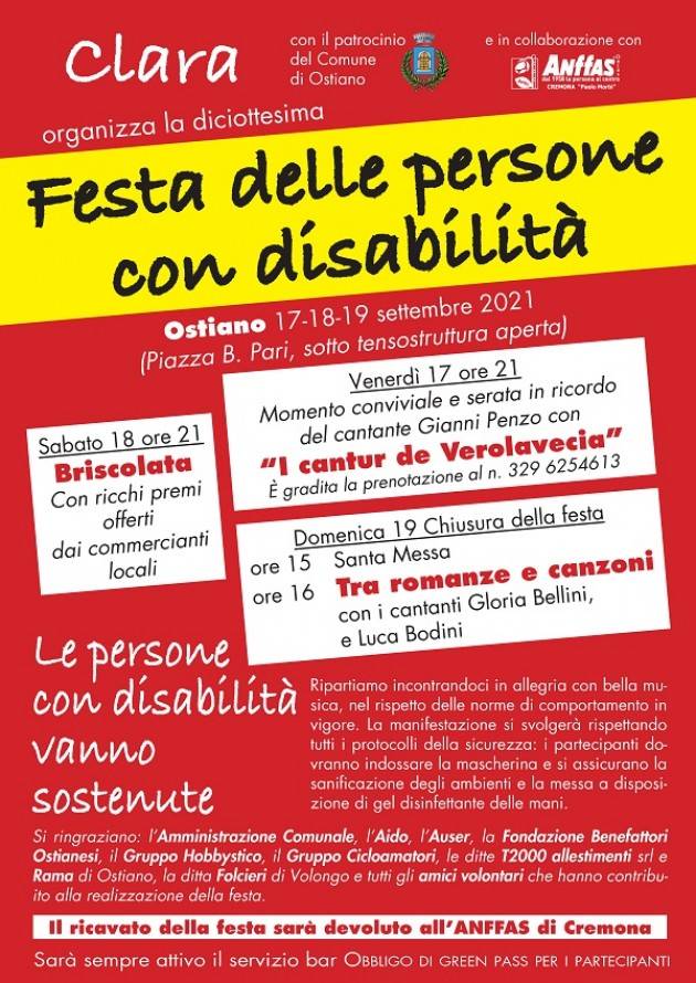 Aaffas Torna la Festa delle persone con disabilità a Ostiano