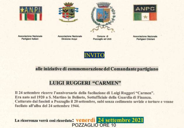 A Pozzaglio commemorazione partigiano ‘Carmen’ il  24 settembre 2021