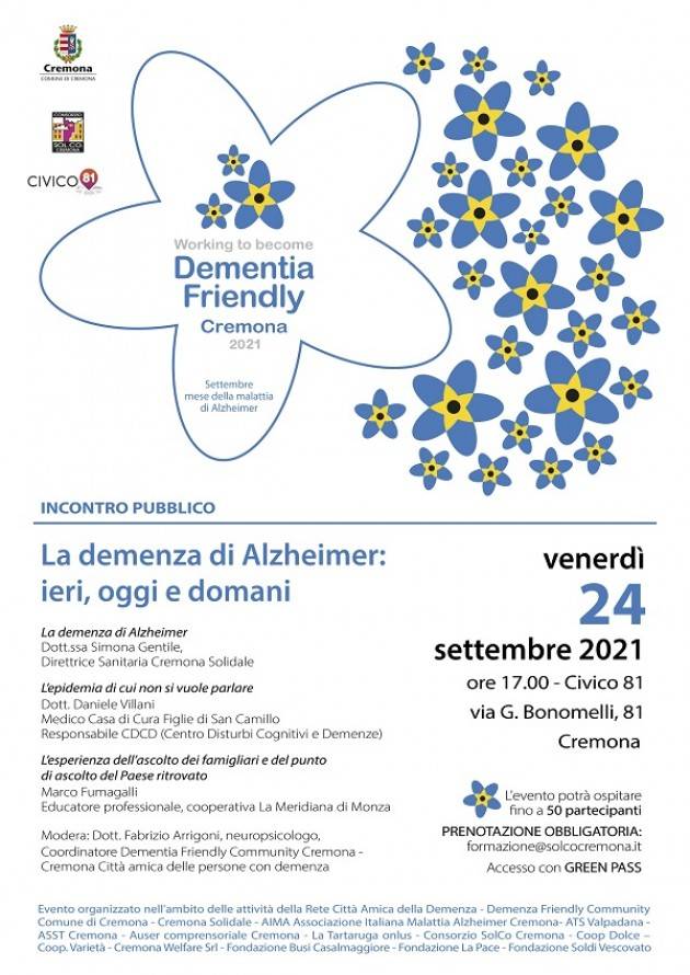 Cremona Il 24 settembre l'incontro La demenza di Alzheimer: ieri, oggi e domani