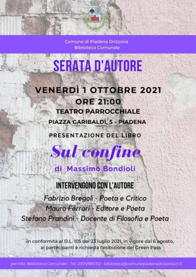 Piadena PRESENTAZIONE LIBRO BONDIOLI ‘Sul Confine’