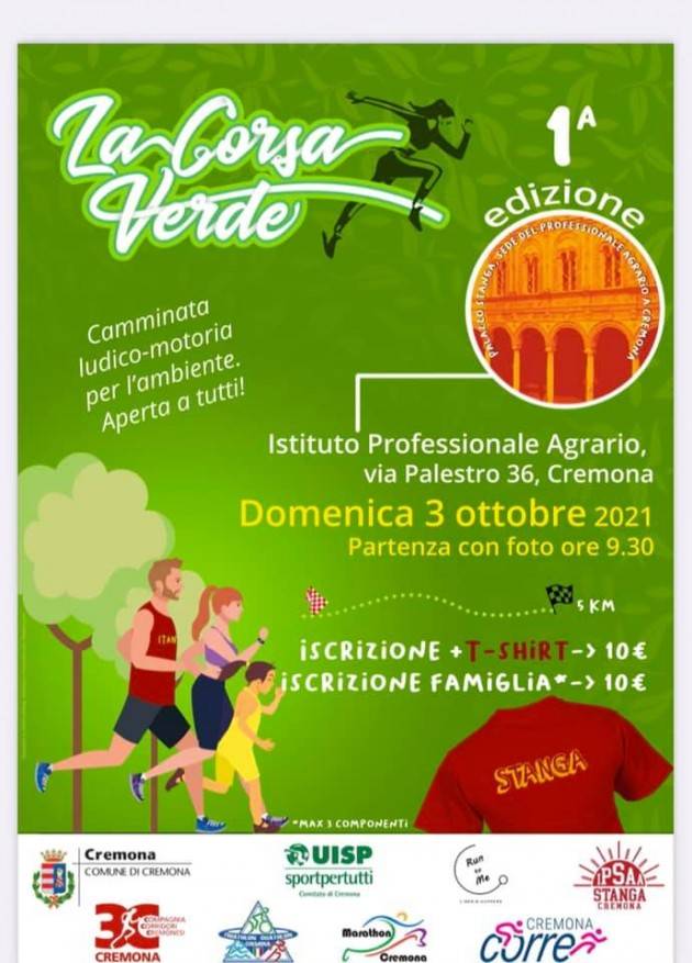 Uisp Cremona   Corsa verde per l’ambiente  domenica 3 ottobre ore 10