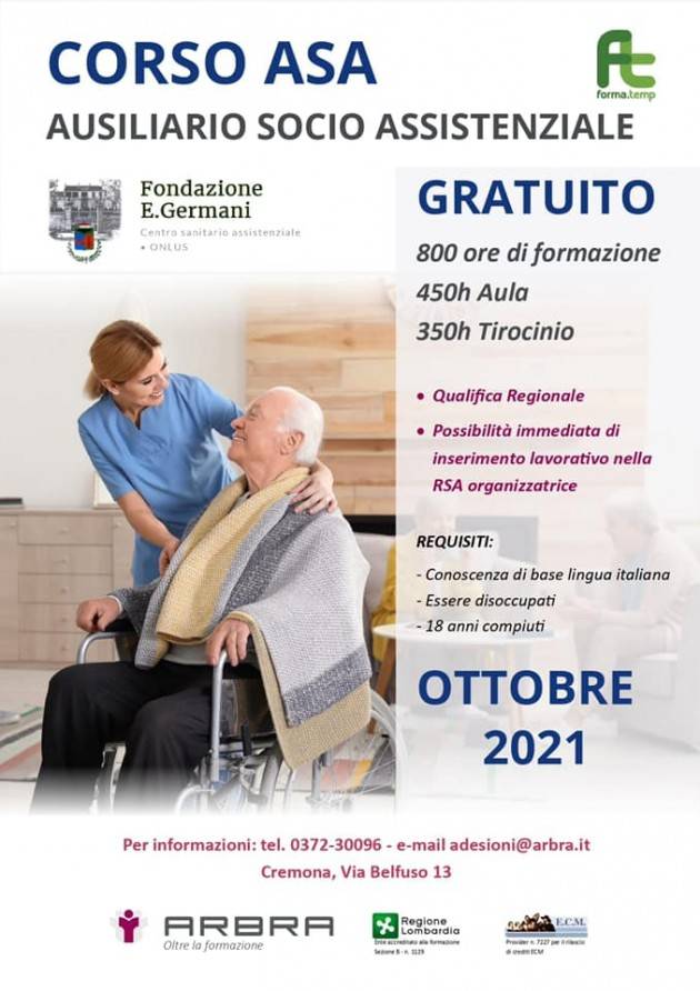 RSA Fondazione E.Germani Ad ottobre parte il corso  per Asa ed OOS